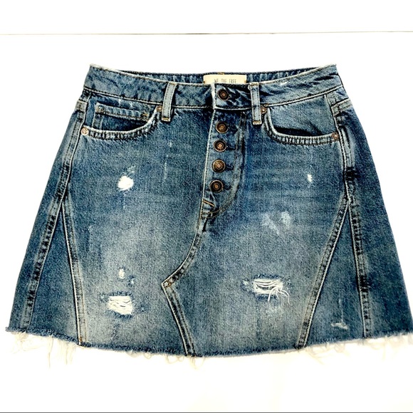 Free People Harvey Distressed Denim Skirt - Picture 3 of 9